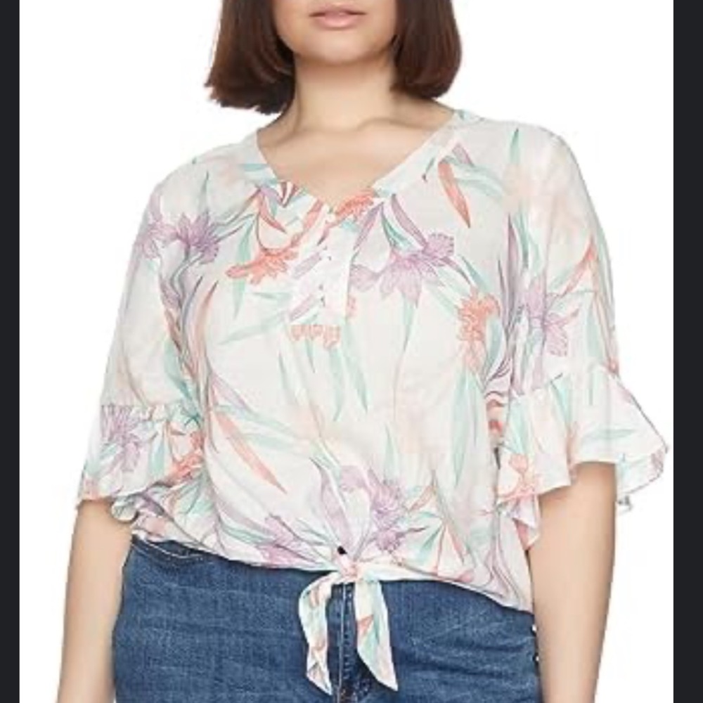 COOPER & ELLA Tie Waist Flutter Sleeves Top L